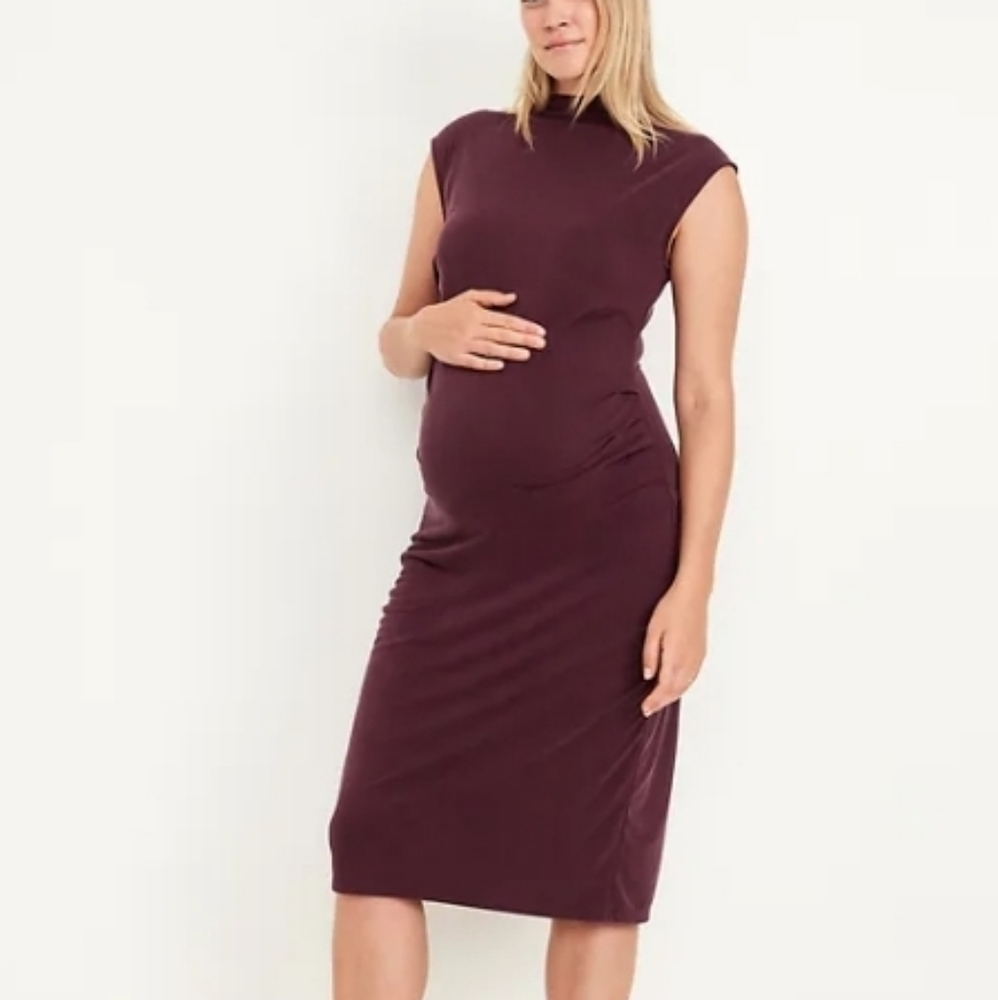 Maternity mock neck midi dress - medium